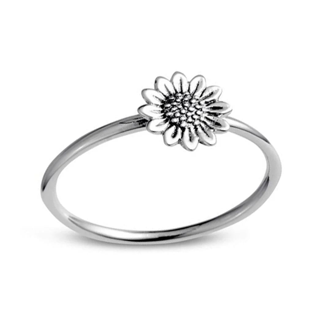 Sterling Silver Delicate Sunflower Ring (view 2) - Mountain Dreads
