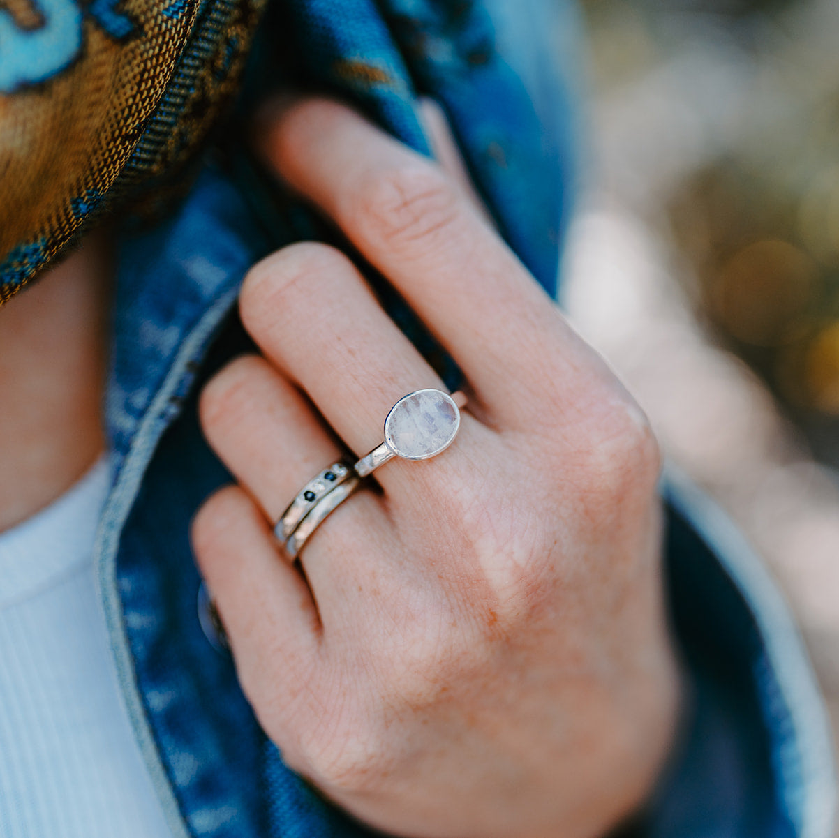 Sterling Silver Ellipse Moonstone Ring