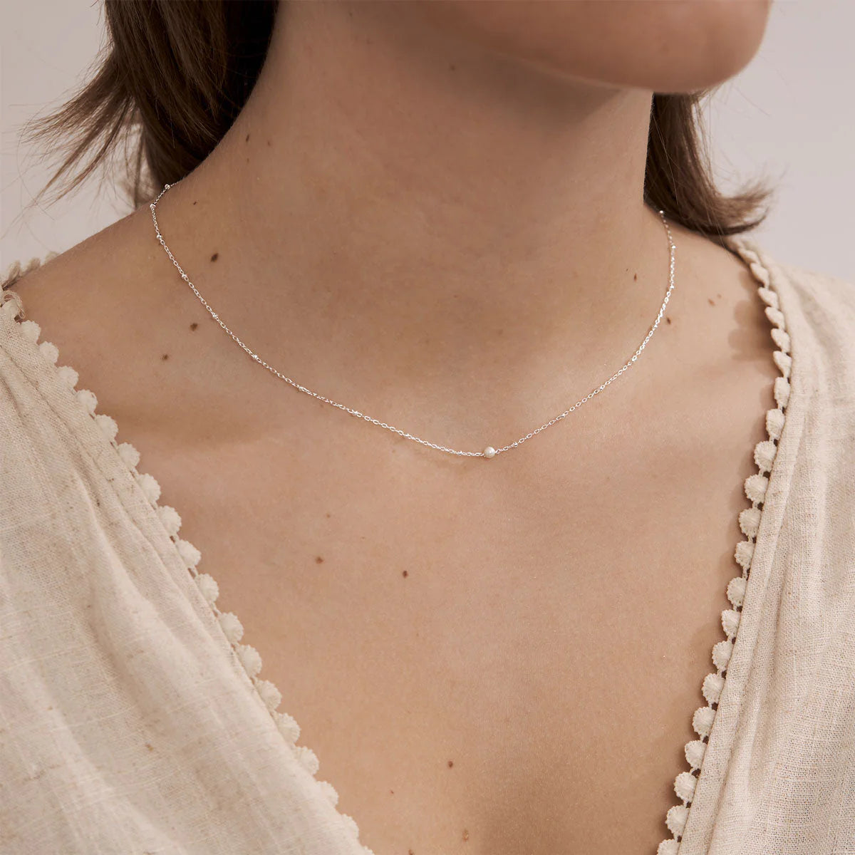 Sterling Silver | Disco Pearl Necklace