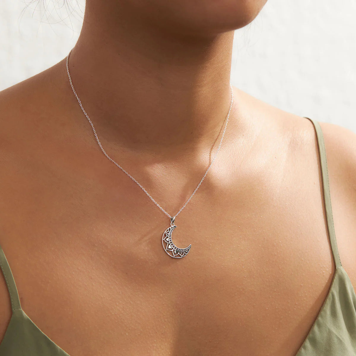 Sterling Silver | Mandala Moon Necklace