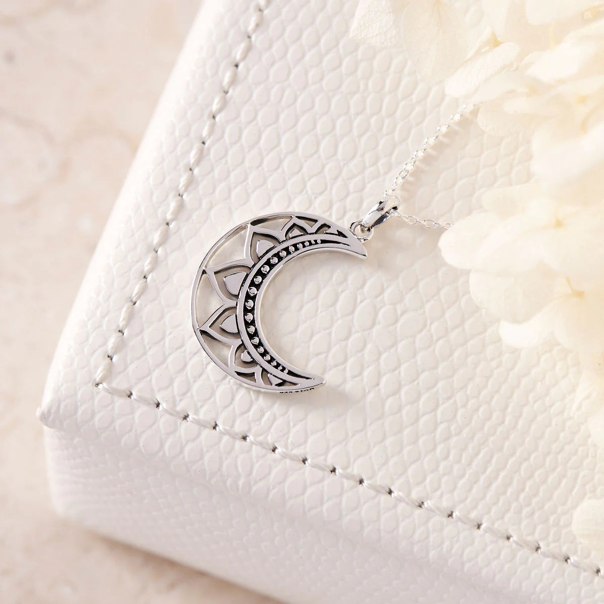 Sterling Silver | Mandala Moon Necklace