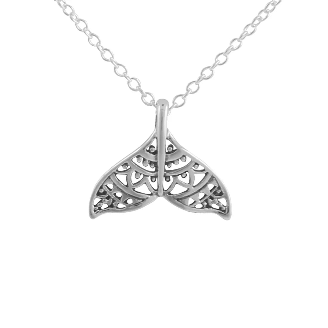Sterling Silver, Dainty Mandala Dolphin Tail Necklace (view 2) - Mountain Dreads