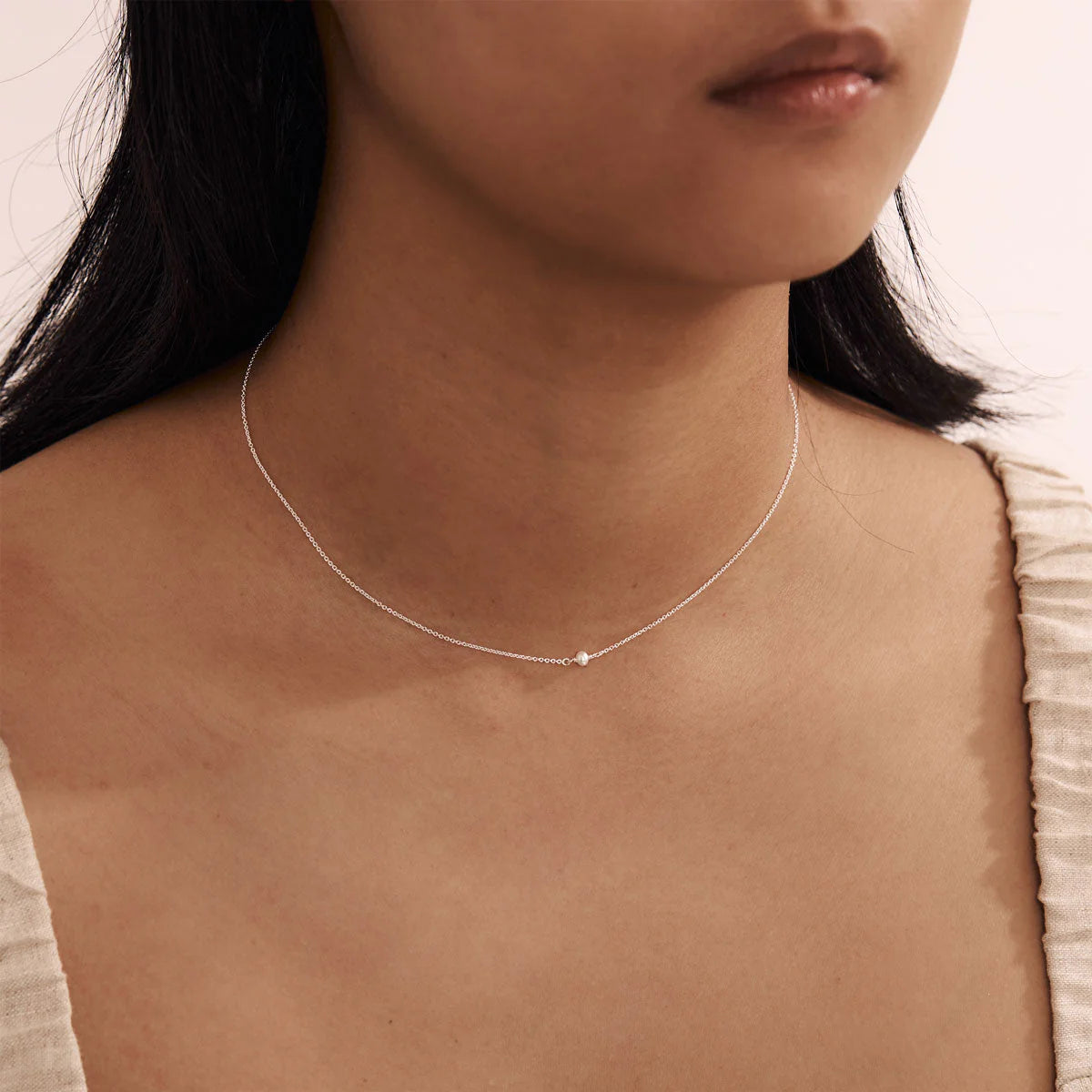 Sterling Silver, Dainty Pearl Choker Necklace - Mountain Dreads