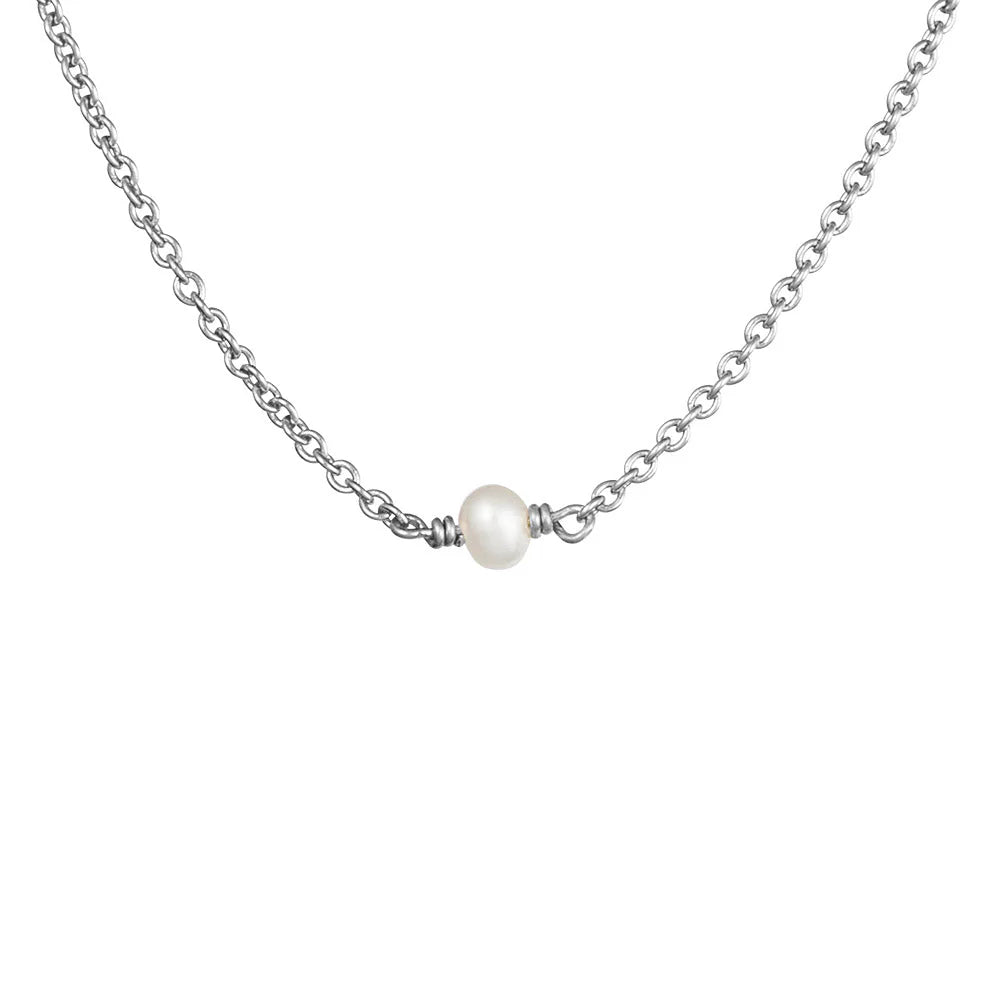 Sterling Silver, Dainty Pearl Choker Necklace (view 3) - Mountain Dreads