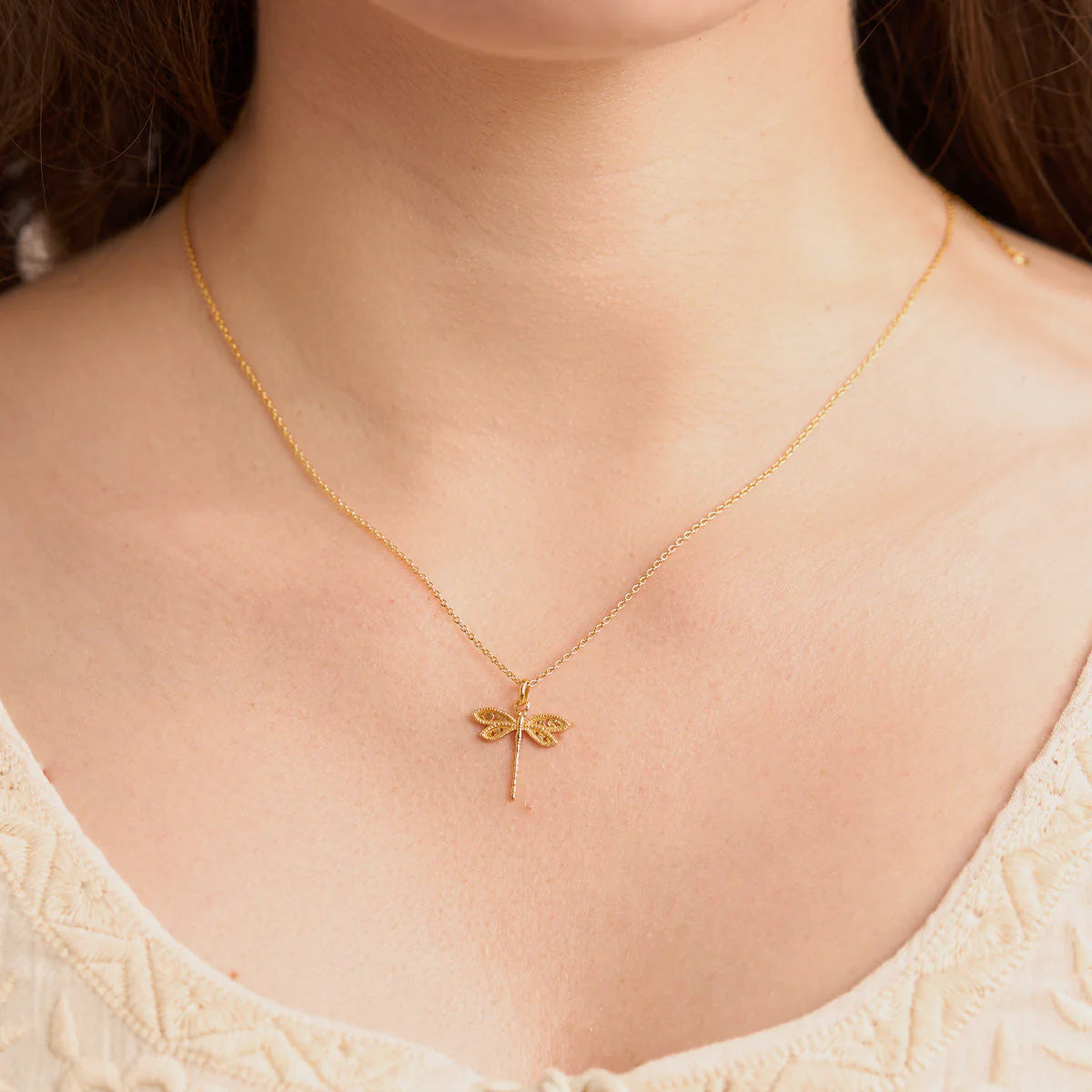 Wild Dragonfly Necklace Gold