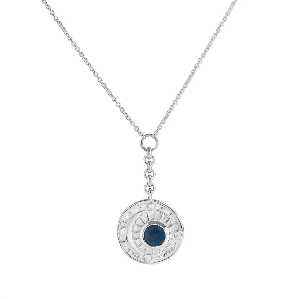 Sterling Silver, Celestial Amulet Blue Topaz Necklace - Mountain Dreads