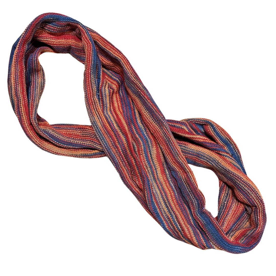 Red/blue cotton double loop dread wrap headband on a white background.