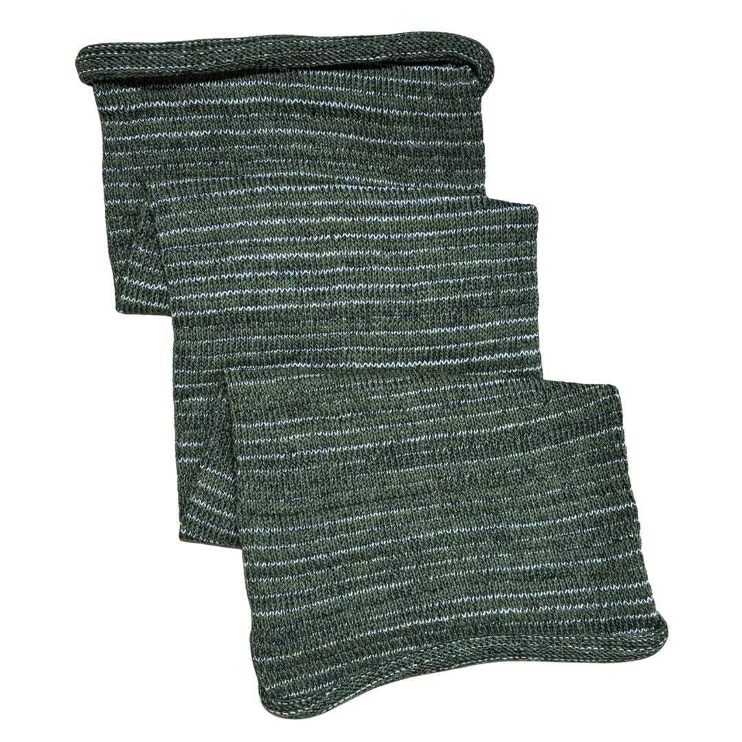 Green white stripped large cotton dreadlock sock on a white background.