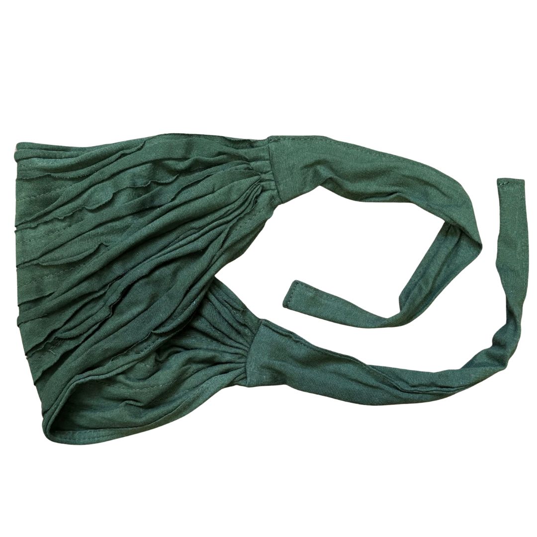 Green cotton tie-up headband on a white background