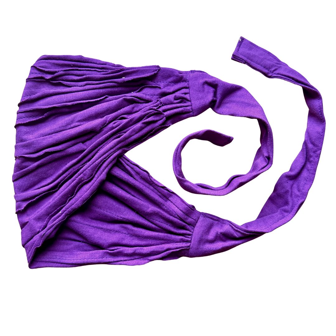 Purple headscarf with a long tie on a white background