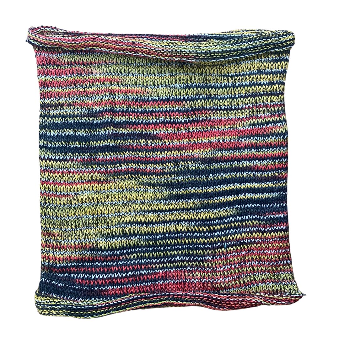 Yellow, blue red cotton headband on a white background