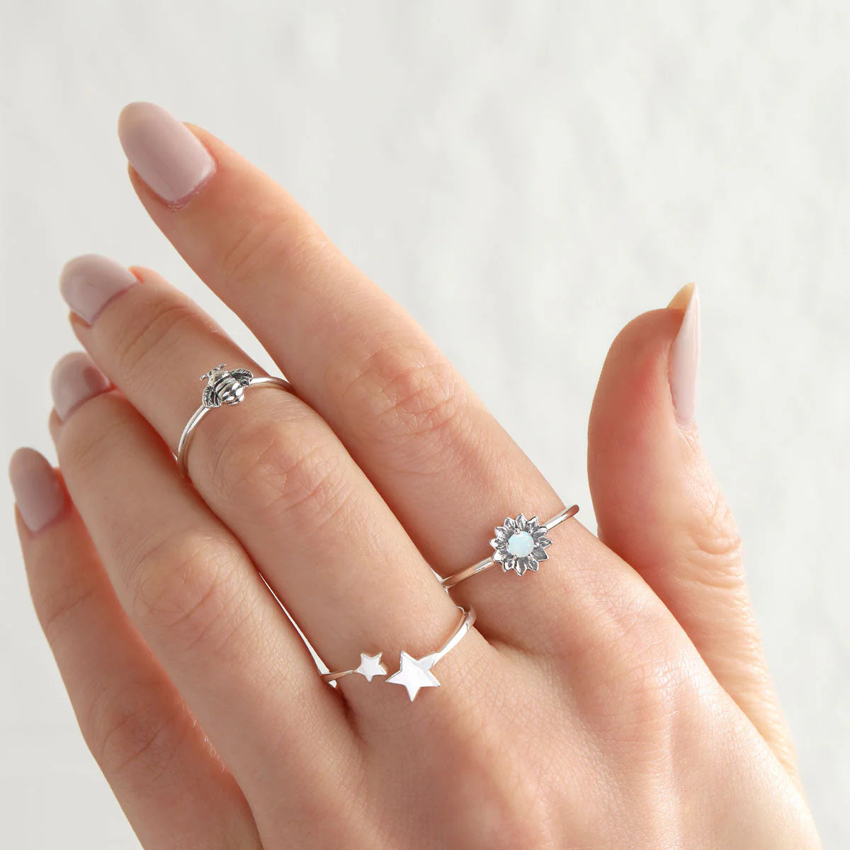 Sterling Silver Delicate Sunflower Opal Ring