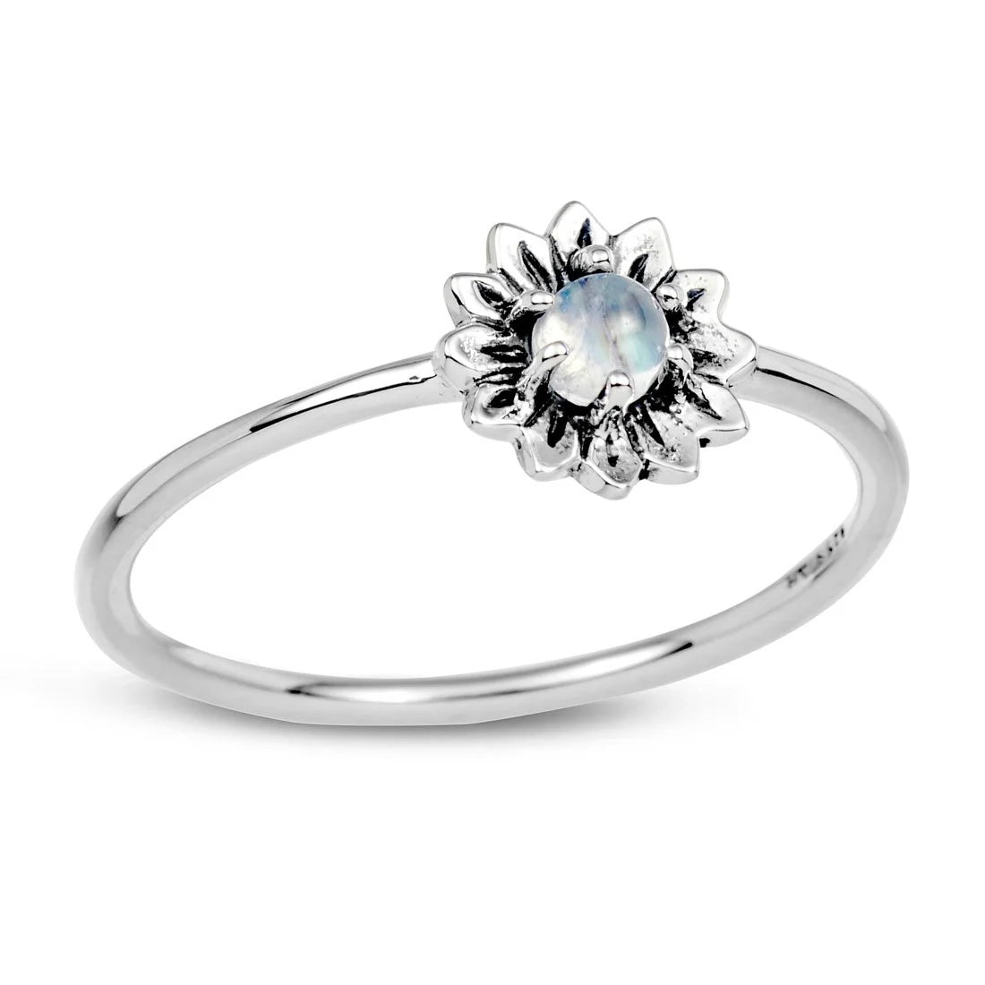 Sterling Silver Delicate Sunflower Moonstone Ring