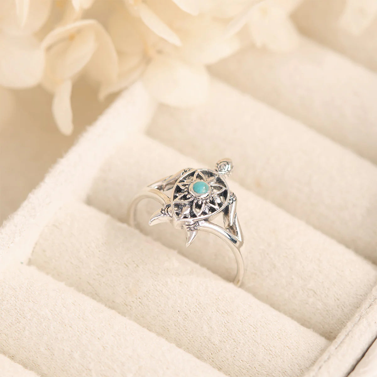 Sterling Silver Turquoise Turtle Ring