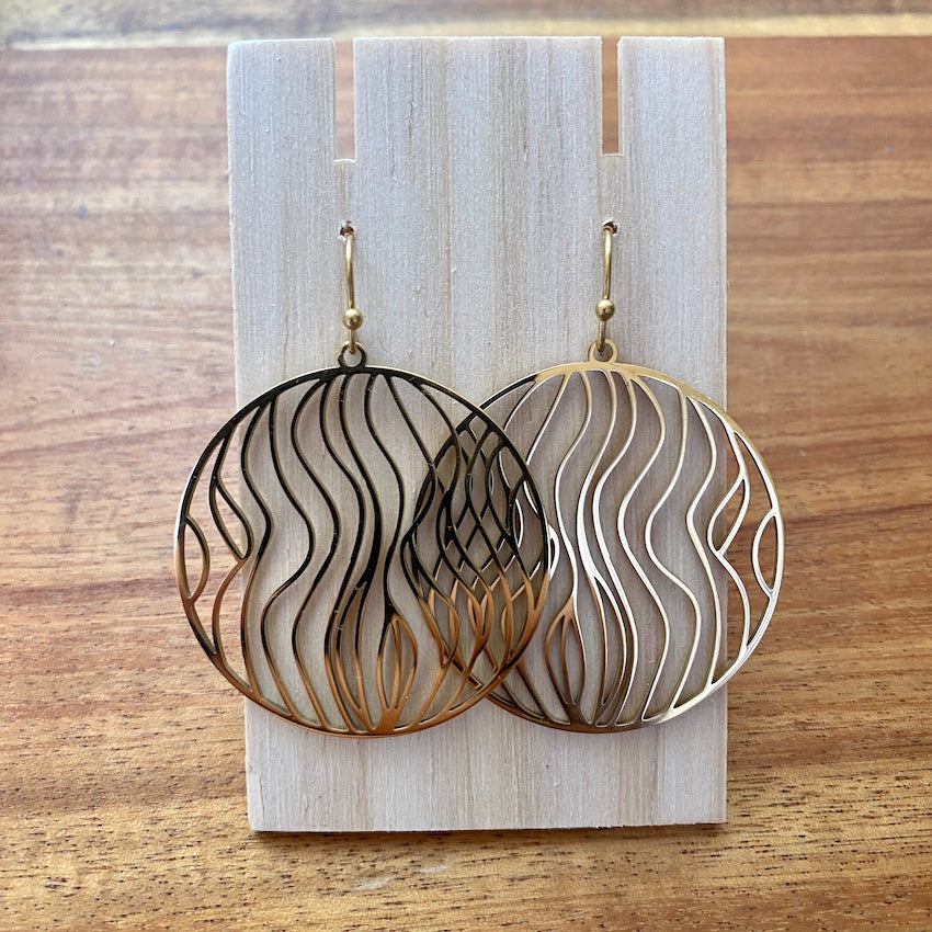 Golden Round Ripple Earrings