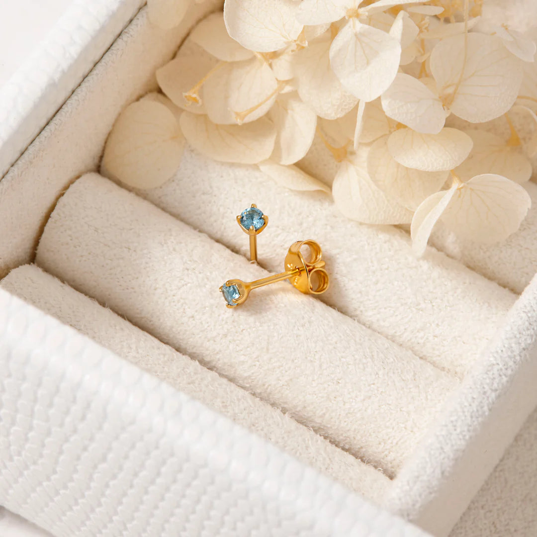 Delicate Aquamarine Studs Gold