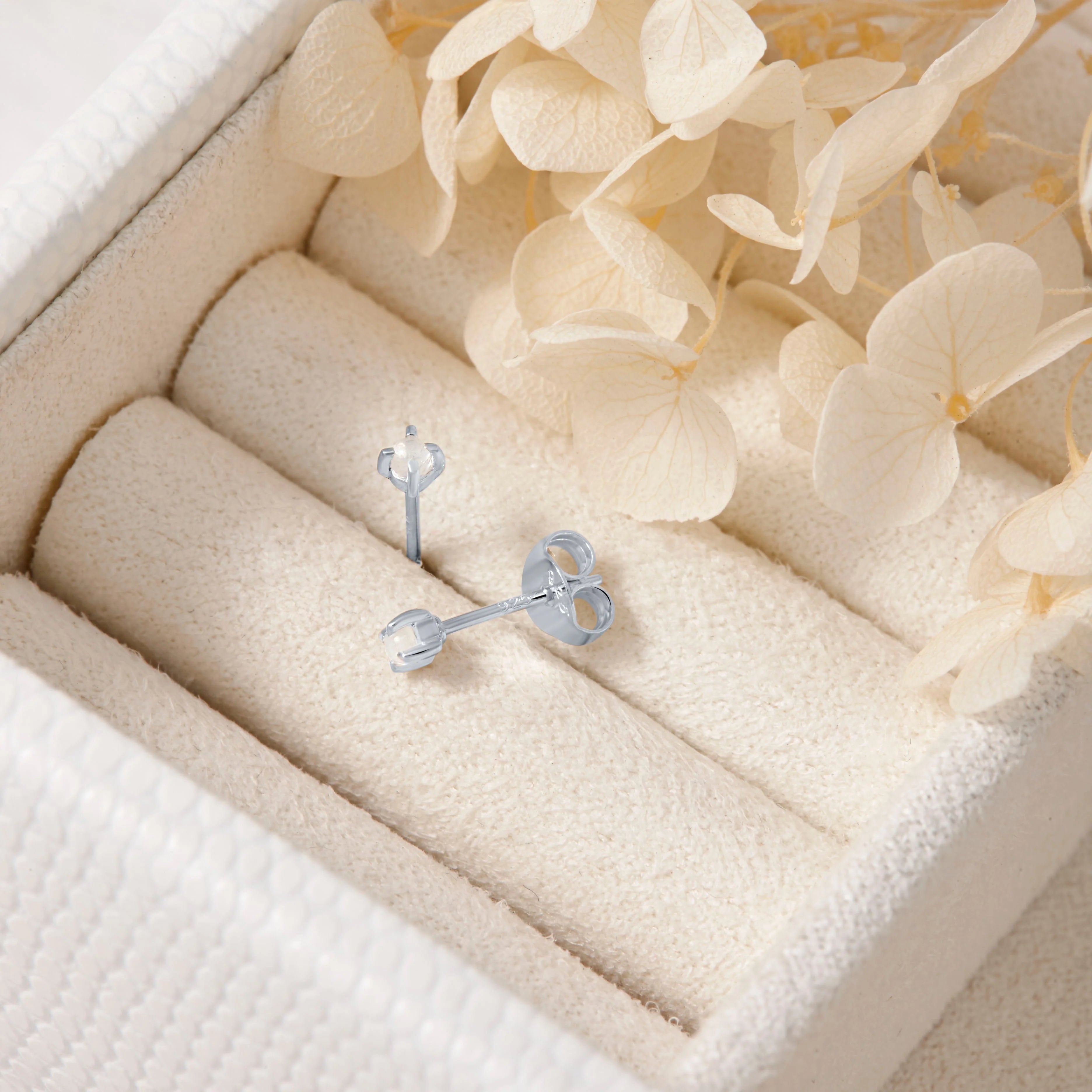 Sterling Silver Delicate Rainbow Moonstone Studs jewellery (view 3) - Mountain Dreads
