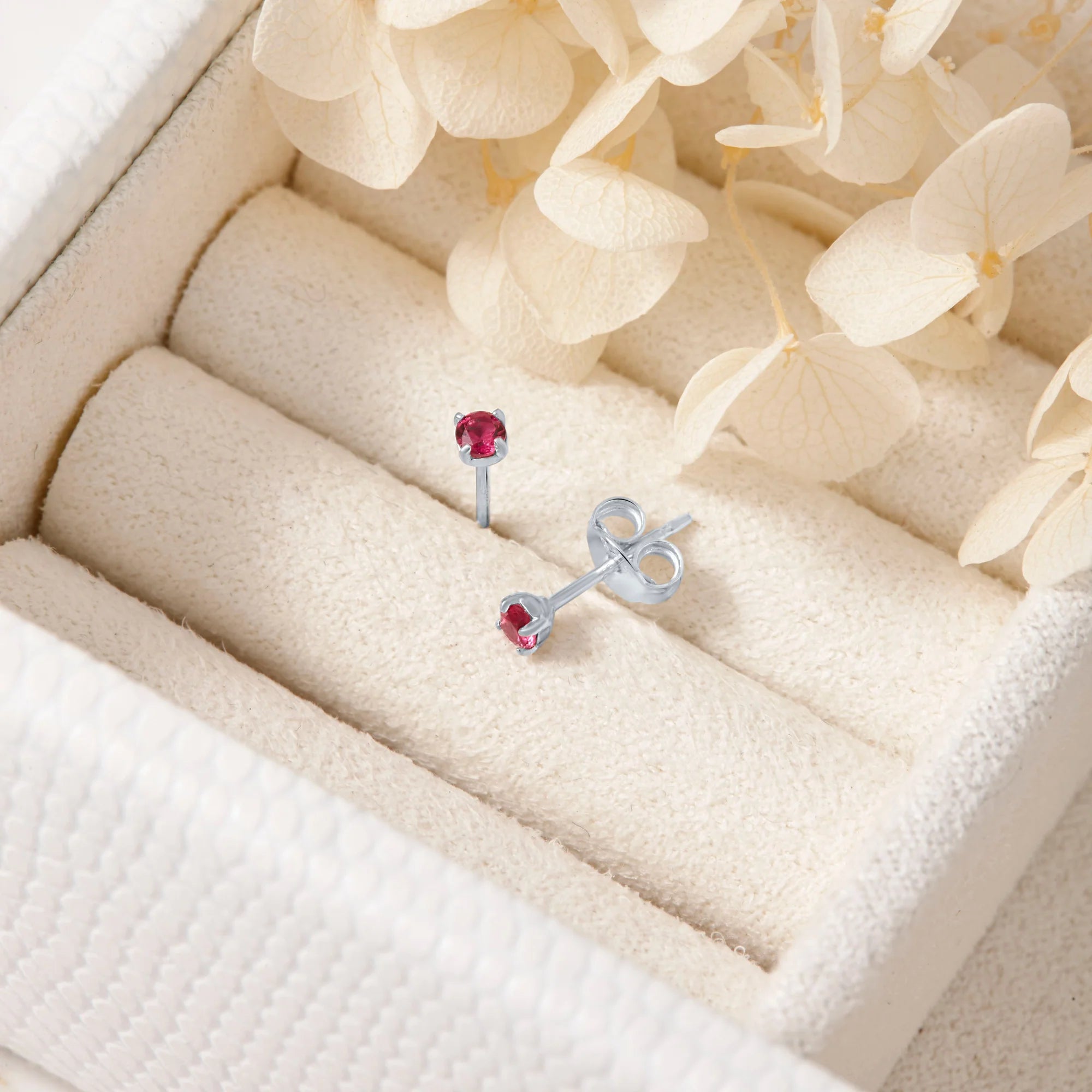 Sterling Silver Delicate Ruby Studs