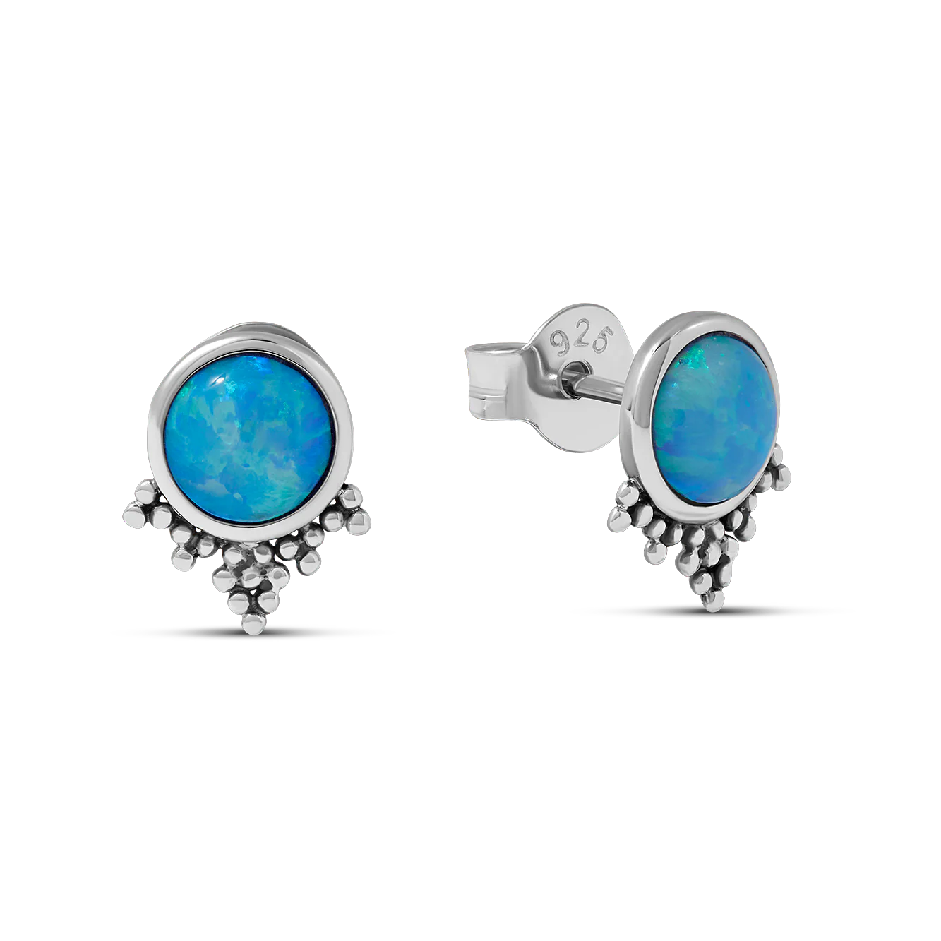 Sterling Silver Mystic Mirror Azure Opal Studs
