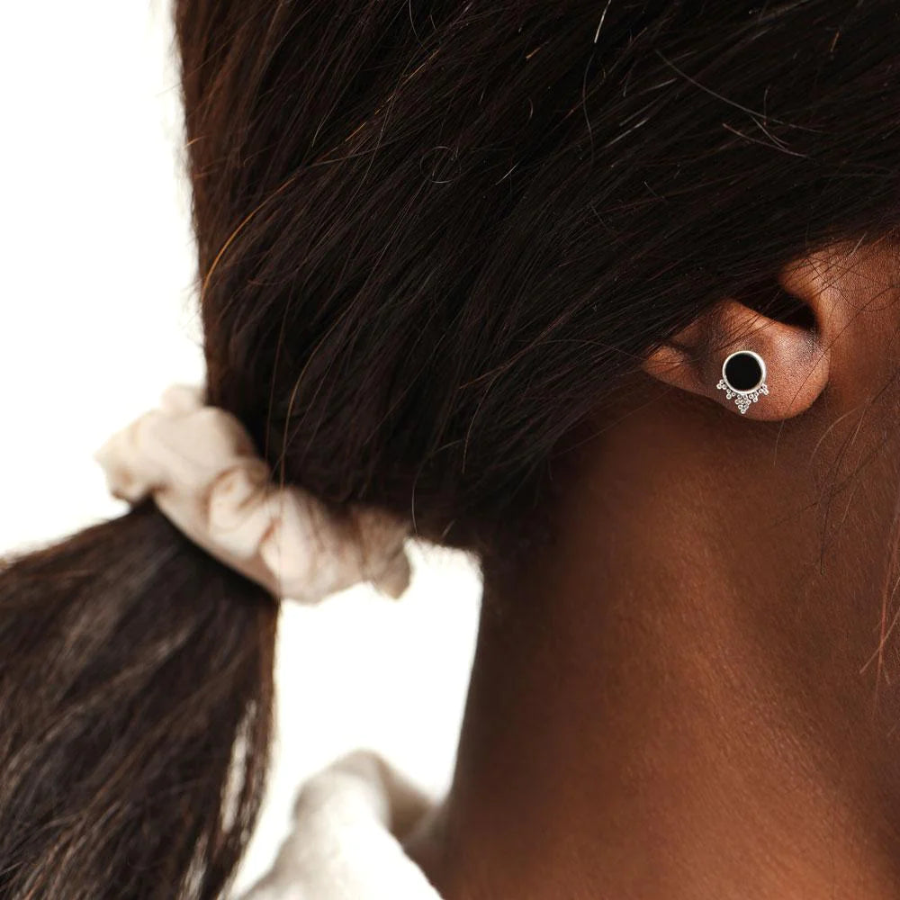 Sterling Silver Mystic Mirror Onyx Studs