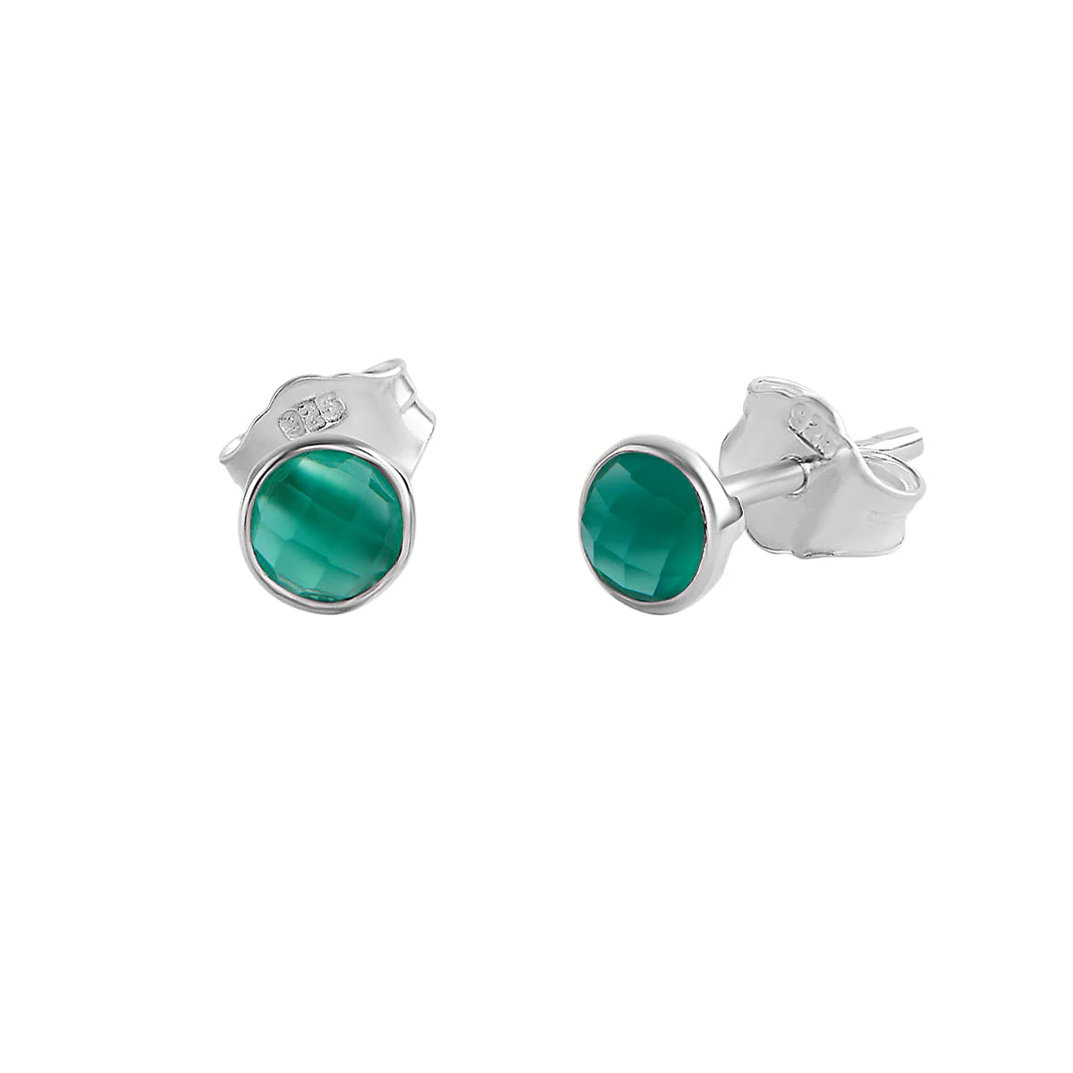 Sterling Silver Dainty Round Green Onyx Studs