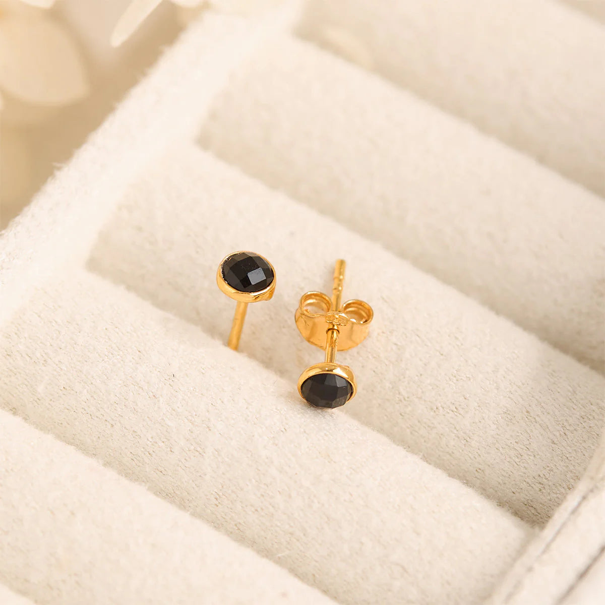 Dainty Round Onyx Gold Studs