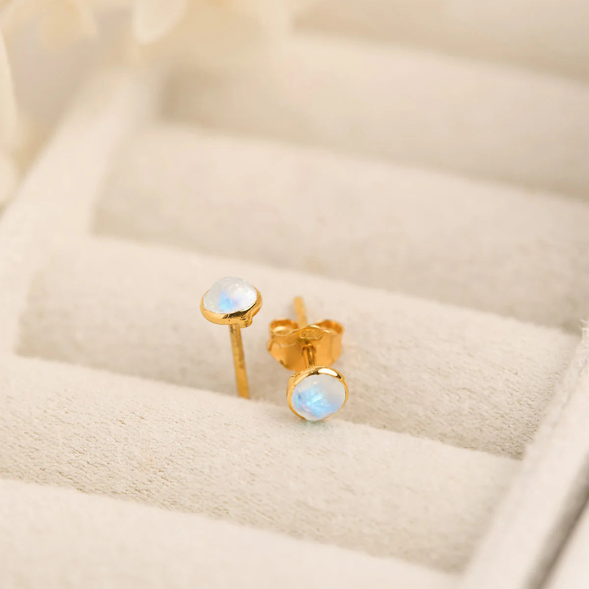 Dainty Round Moonstone Gold Studs