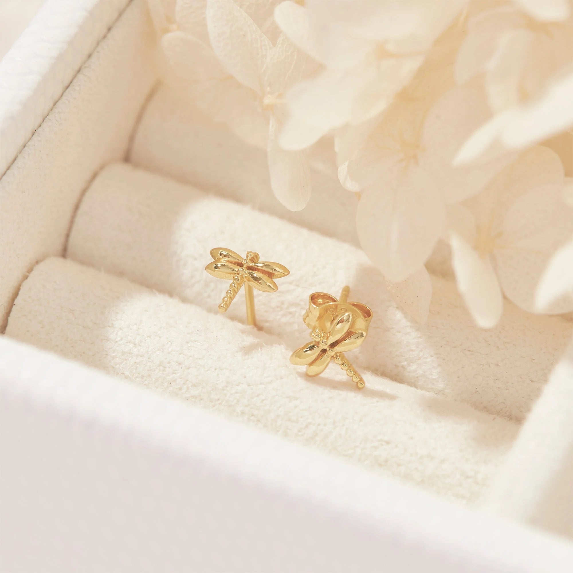 Tiny Dragonfly Studs Gold jewellery (view 3) - Mountain Dreads