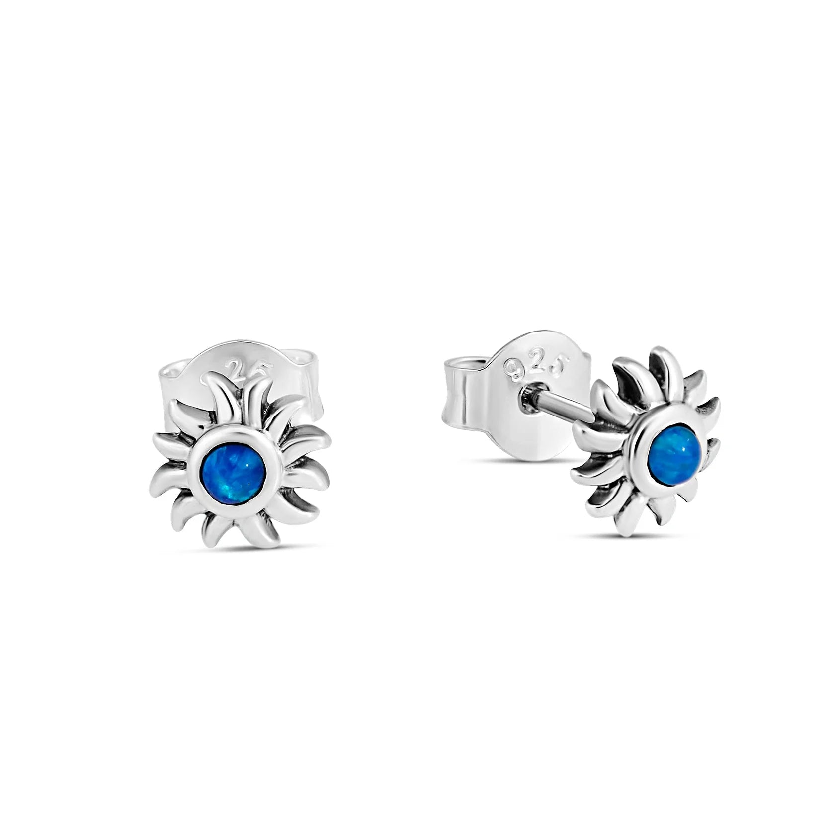 Sterling Silver Sunshine Blue Opal Studs jewellery - Mountain Dreads