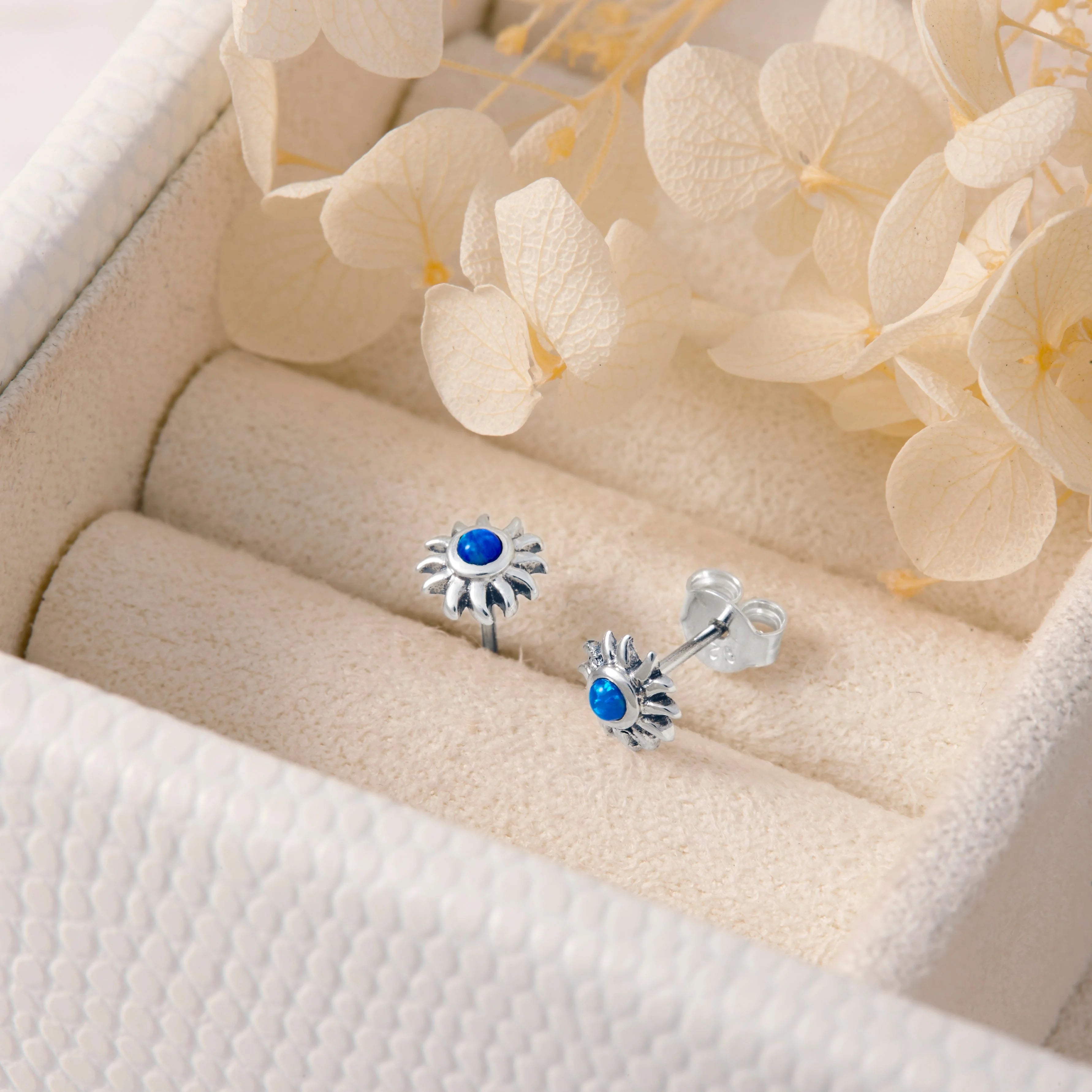 Sterling Silver Sunshine Blue Opal Studs jewellery (view 3) - Mountain Dreads