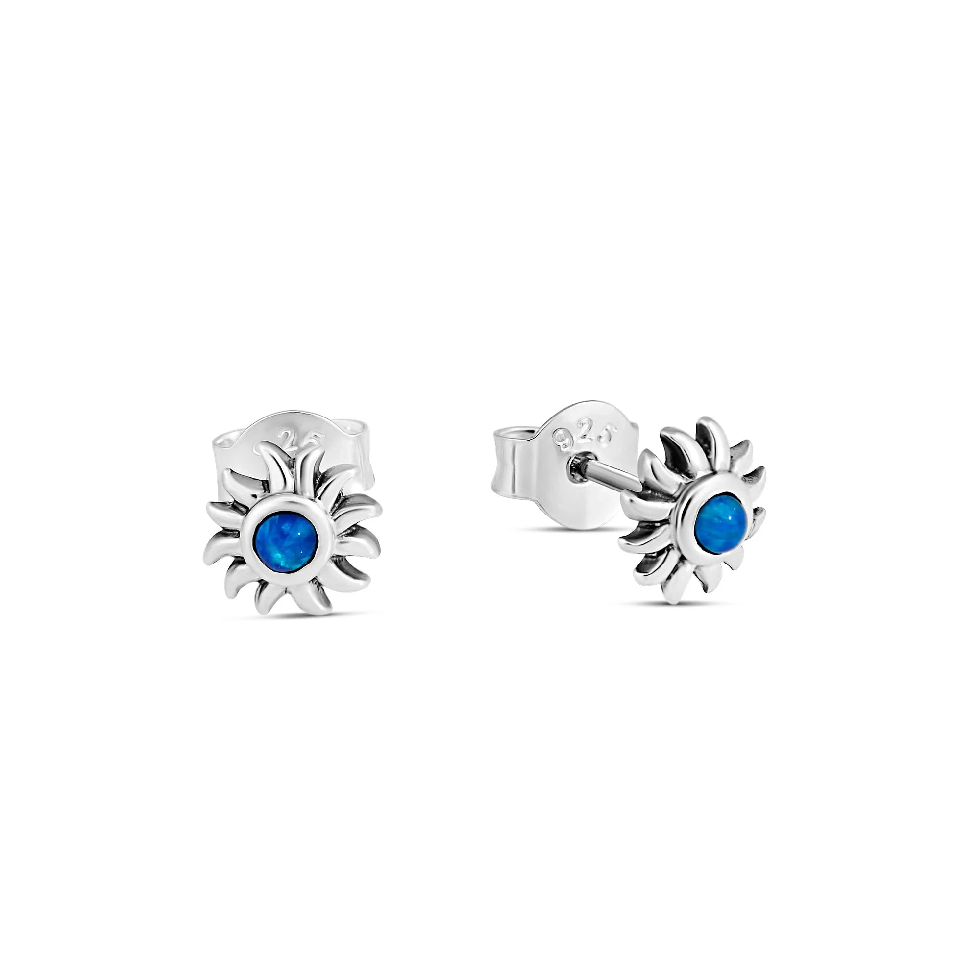 Sterling Silver Sunshine Blue Opal Studs jewellery (view 4) - Mountain Dreads
