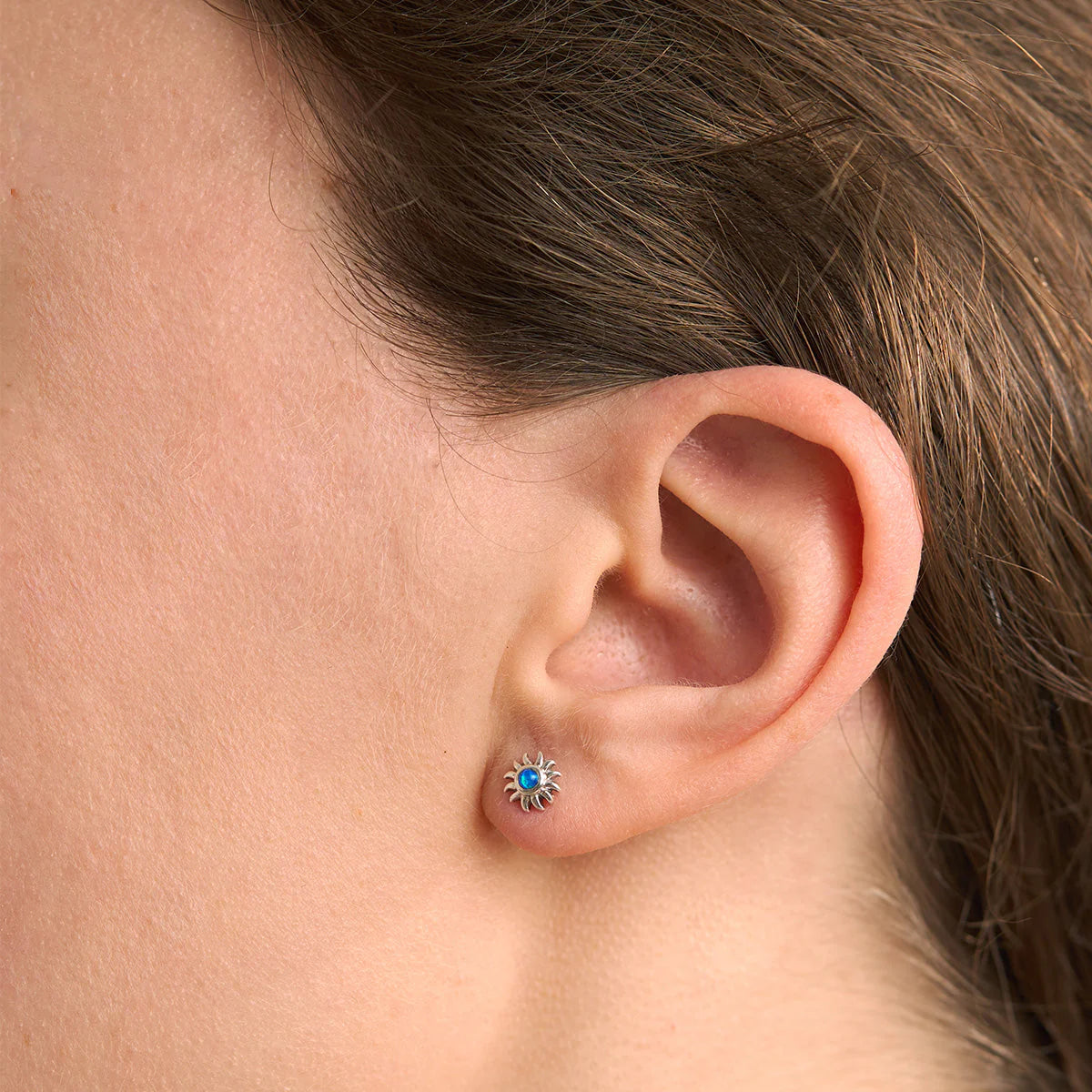 Sterling Silver Sunshine Blue Opal Studs jewellery (view 2) - Mountain Dreads