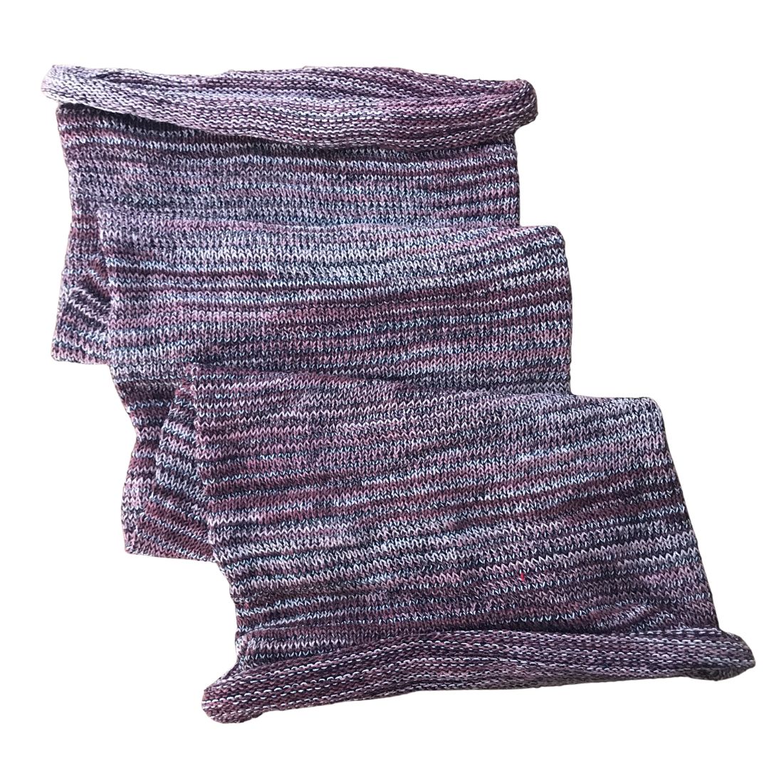 Purple black and white large cotton dreadlock sock on a white background.
