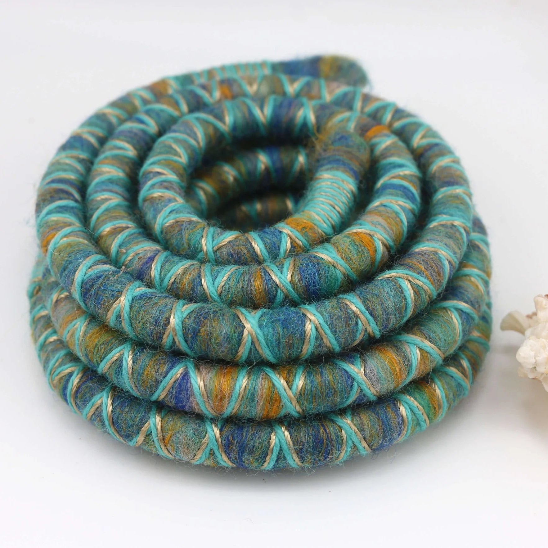Green, yellow and blue dreadlock spiralock hair tie