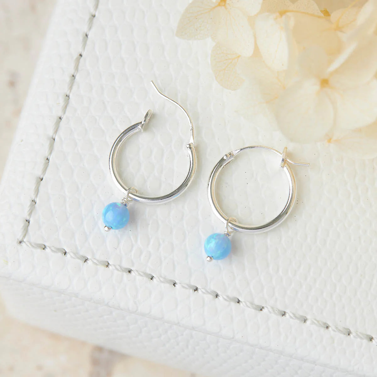 Sterling Silver Dainty Opal Hoops