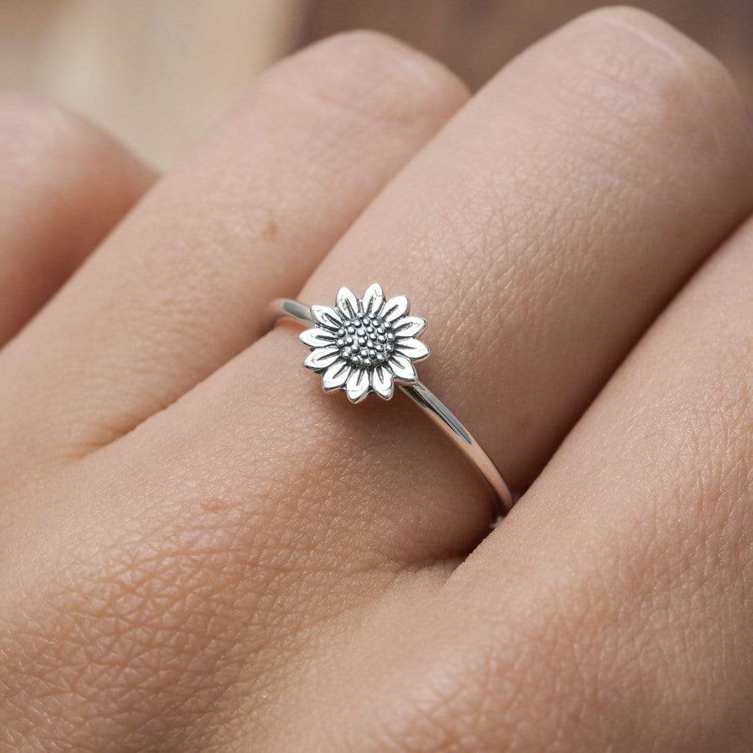 Sterling Silver Delicate Sunflower Ring
