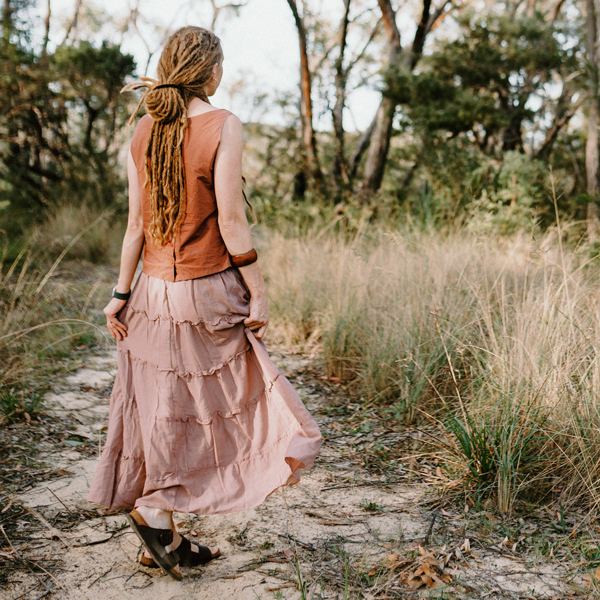 Cotton Tiered Maxi Skirt - Dusty Rose