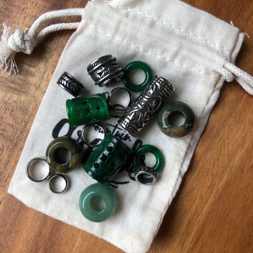 Green Jade Dreadlock Beads | Set Of 20