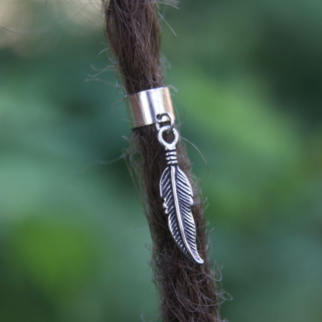 Silver Feather Dangle Bead - Mountain Dreads