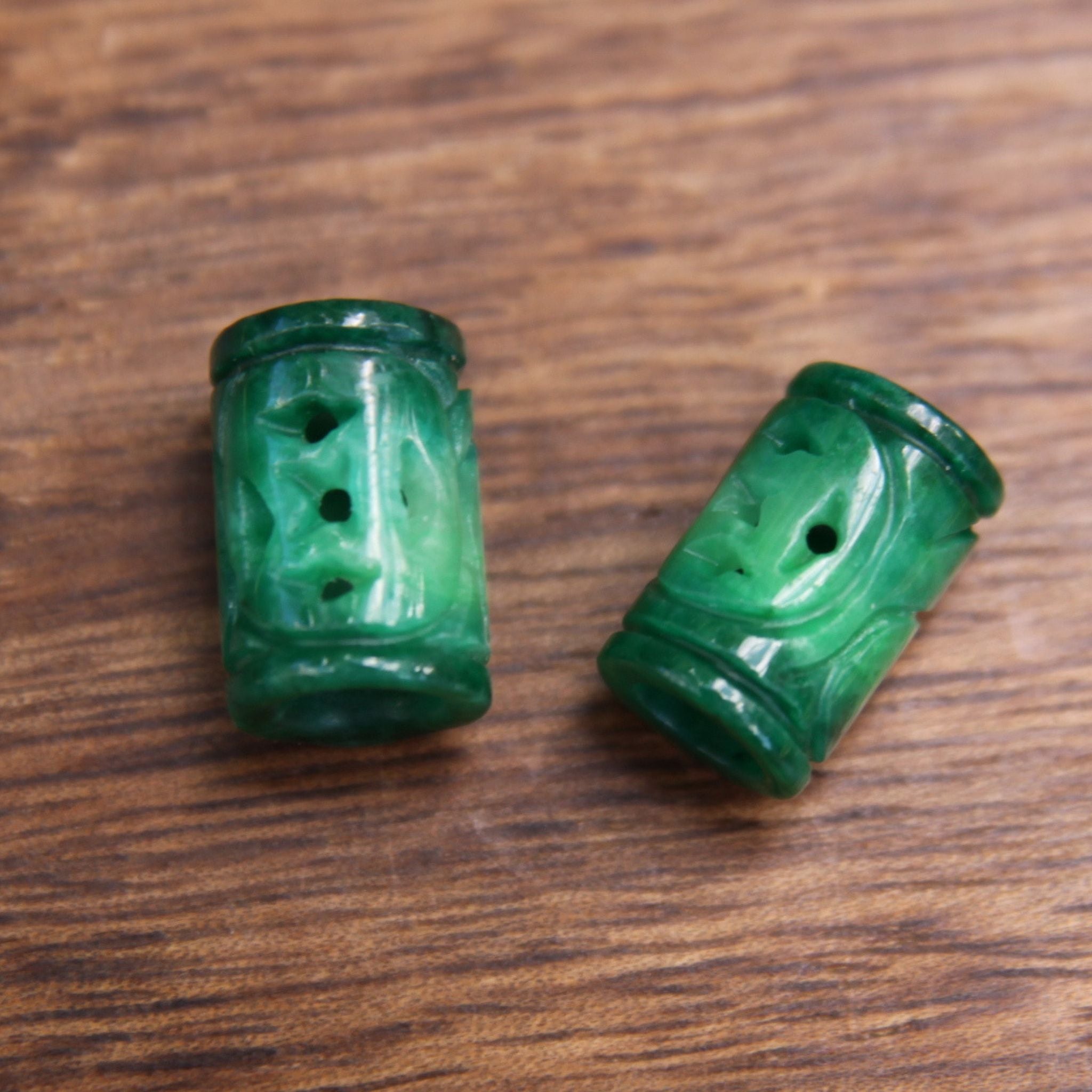 Carved Green Jade Tube (view 5) - Mountain Dreads