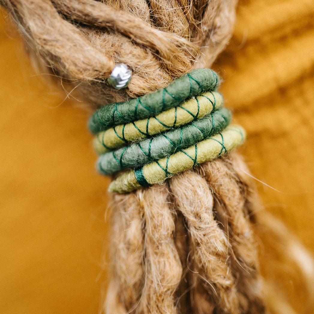 Seaweed Felt Spiralocks dreadlock beads (view 3) - Mountain Dreads