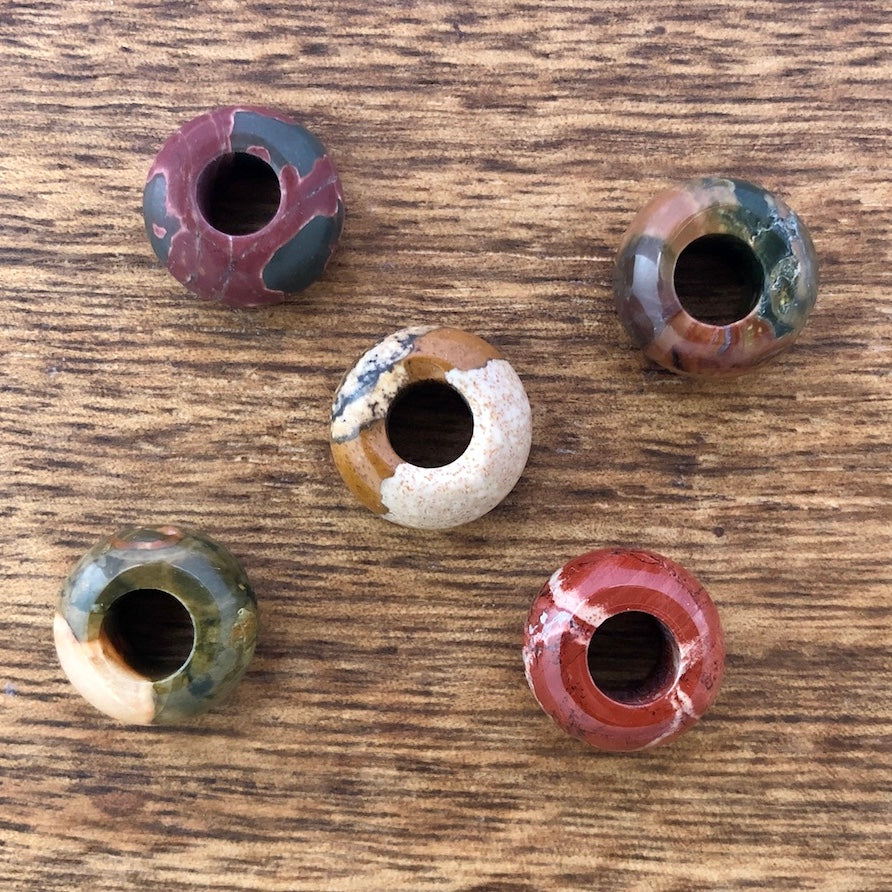 Earthy Jasper Gemstones dreadlock beads, set of 5 (view 3) - Mountain Dreads