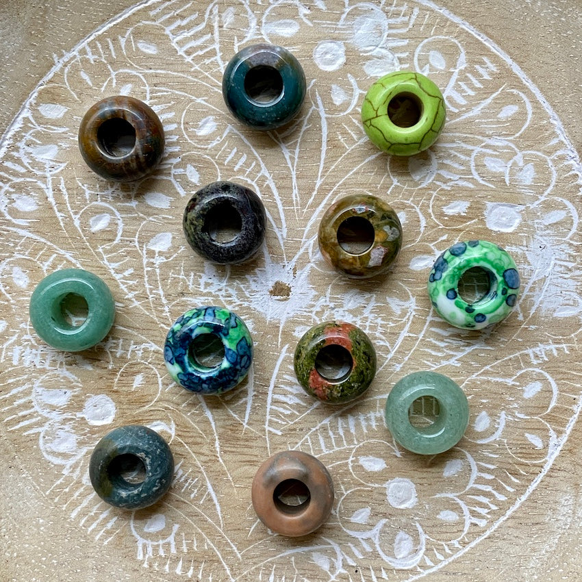 Green Gemstone dreadlock beads, set of 12 (view 3) - Mountain Dreads