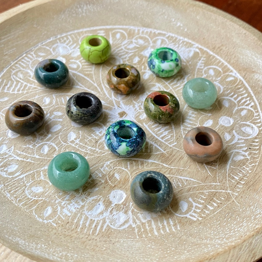 Green Gemstone dreadlock beads, set of 12 (view 4) - Mountain Dreads