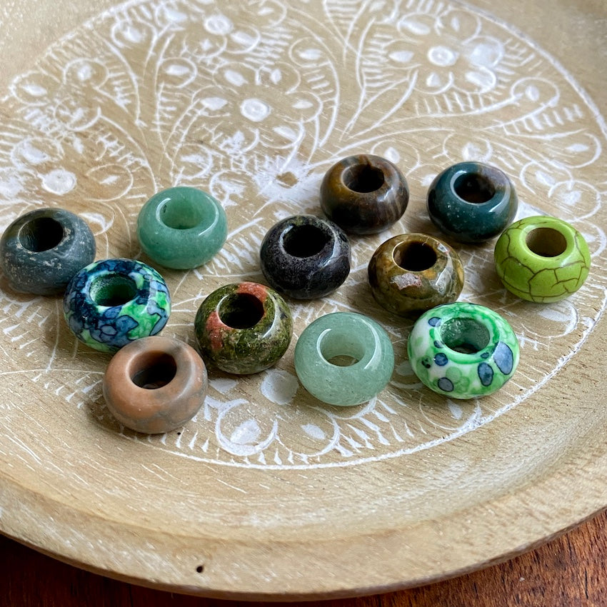 Green Gemstone dreadlock beads, set of 12 - Mountain Dreads