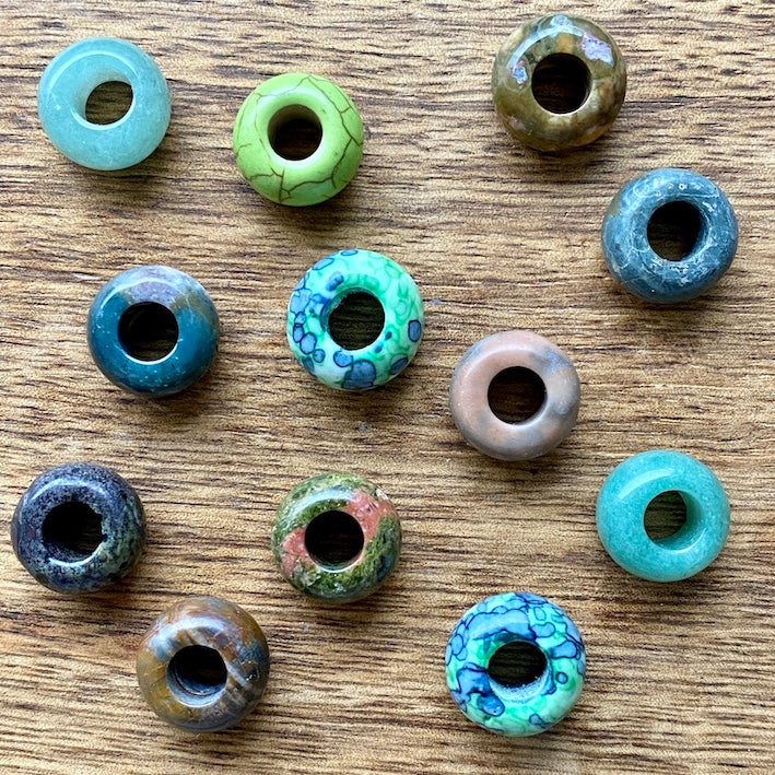Green Gemstone dreadlock beads, set of 12 (view 2) - Mountain Dreads
