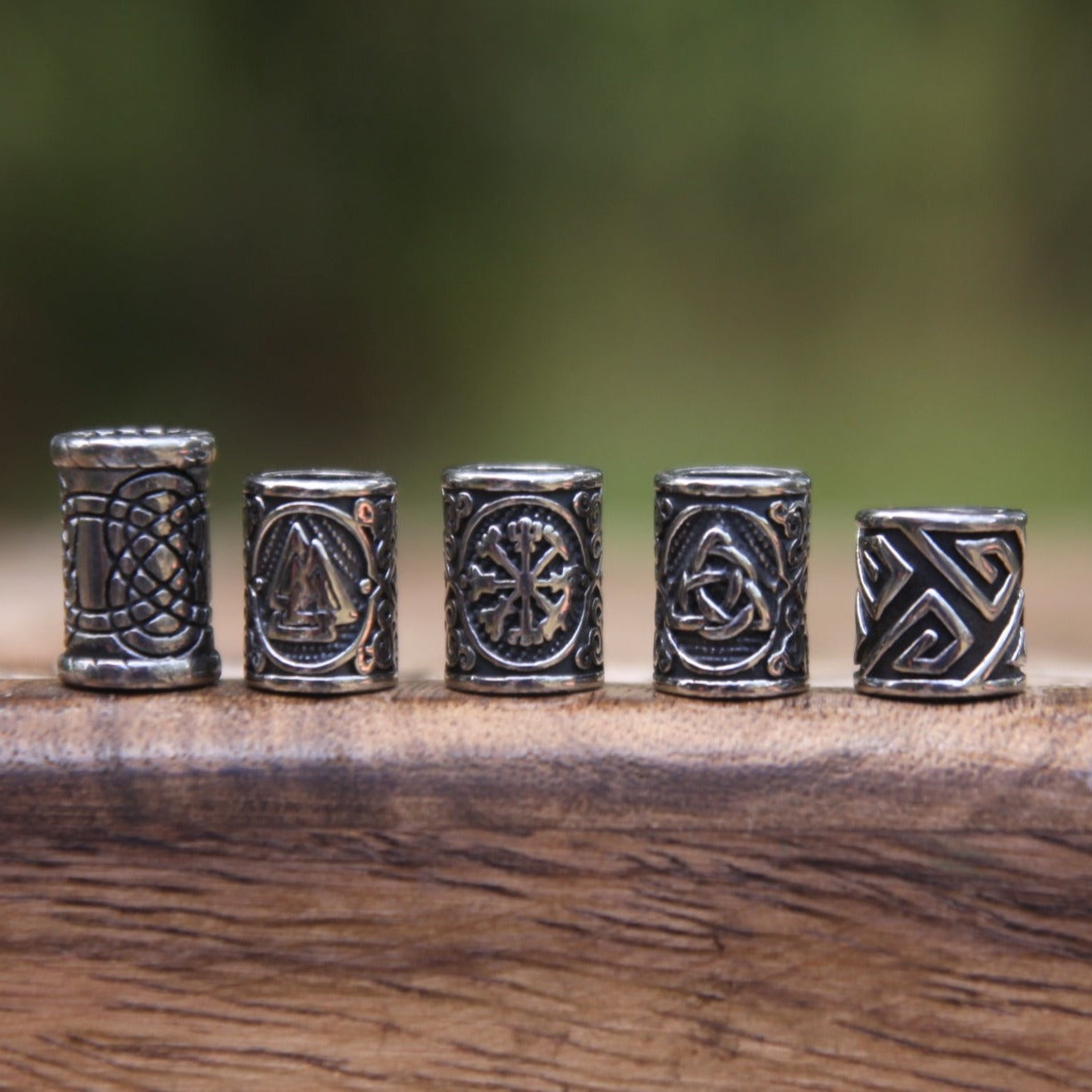 Viking Beads, Stainless Steel, set of 5 (view 2) - Mountain Dreads