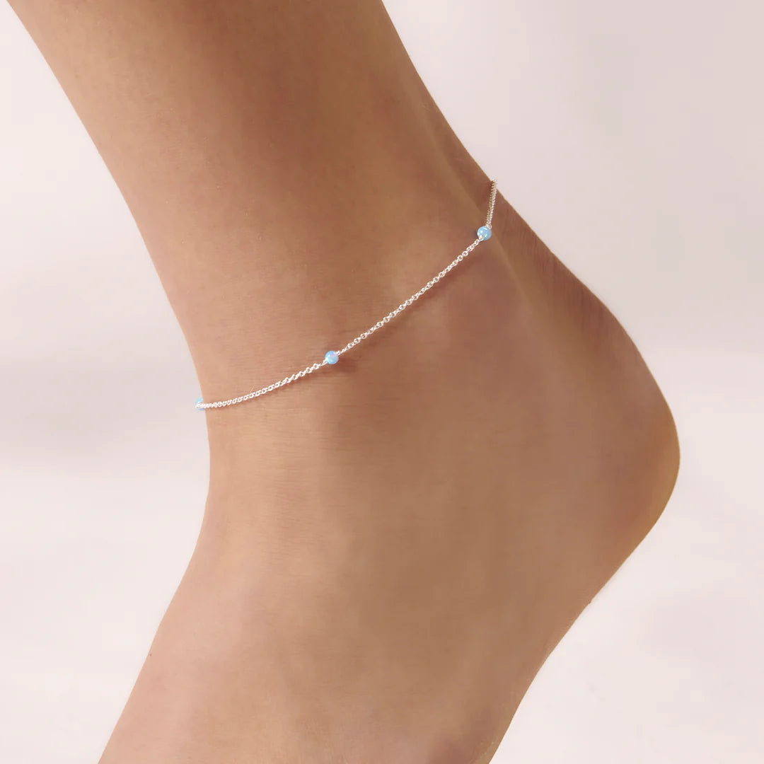 Sterling Silver, Mermaid Tears Azure Opal Anklet jewellery (view 2) - Mountain Dreads
