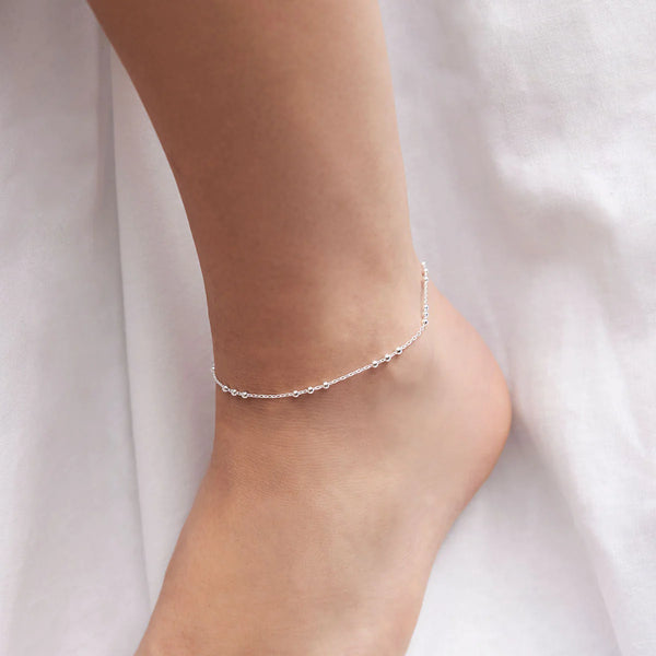 Sterling Silver | Beaded Chain Anklet