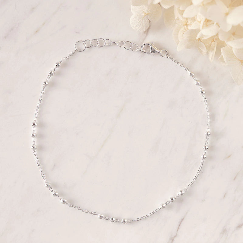 Sterling Silver | Beaded Chain Anklet